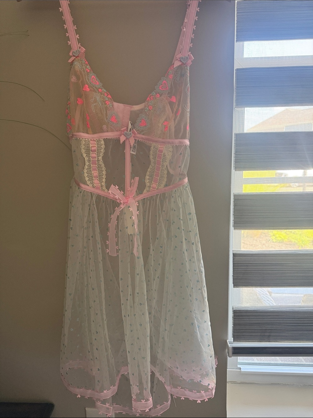 For Love & Lemons Sheer Mesh Chemise Pink and white  spring 2024 gorgeous size L